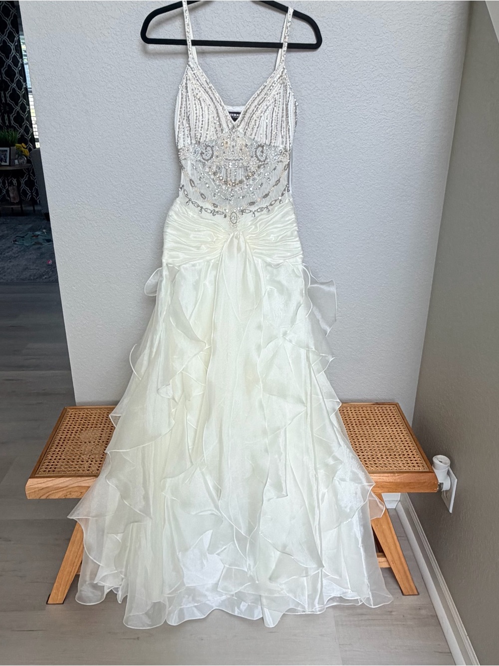NWOT Terani Couture Beaded Organza Ruffle Formal Gown - Size 6 - Pristine!
